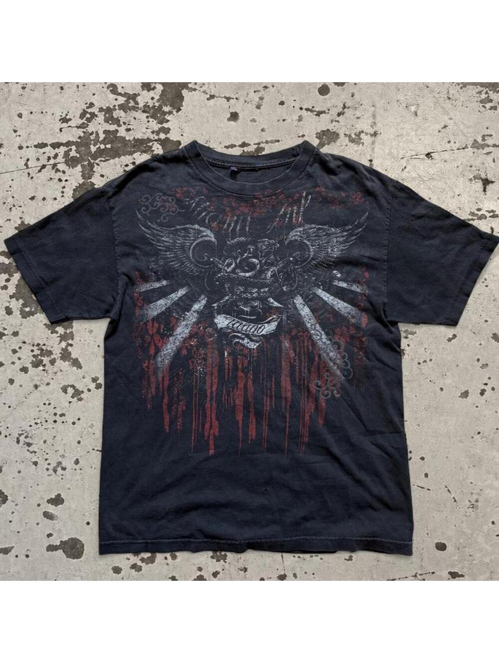 Crazy fire Y2K Miami ink graphic aop tee.